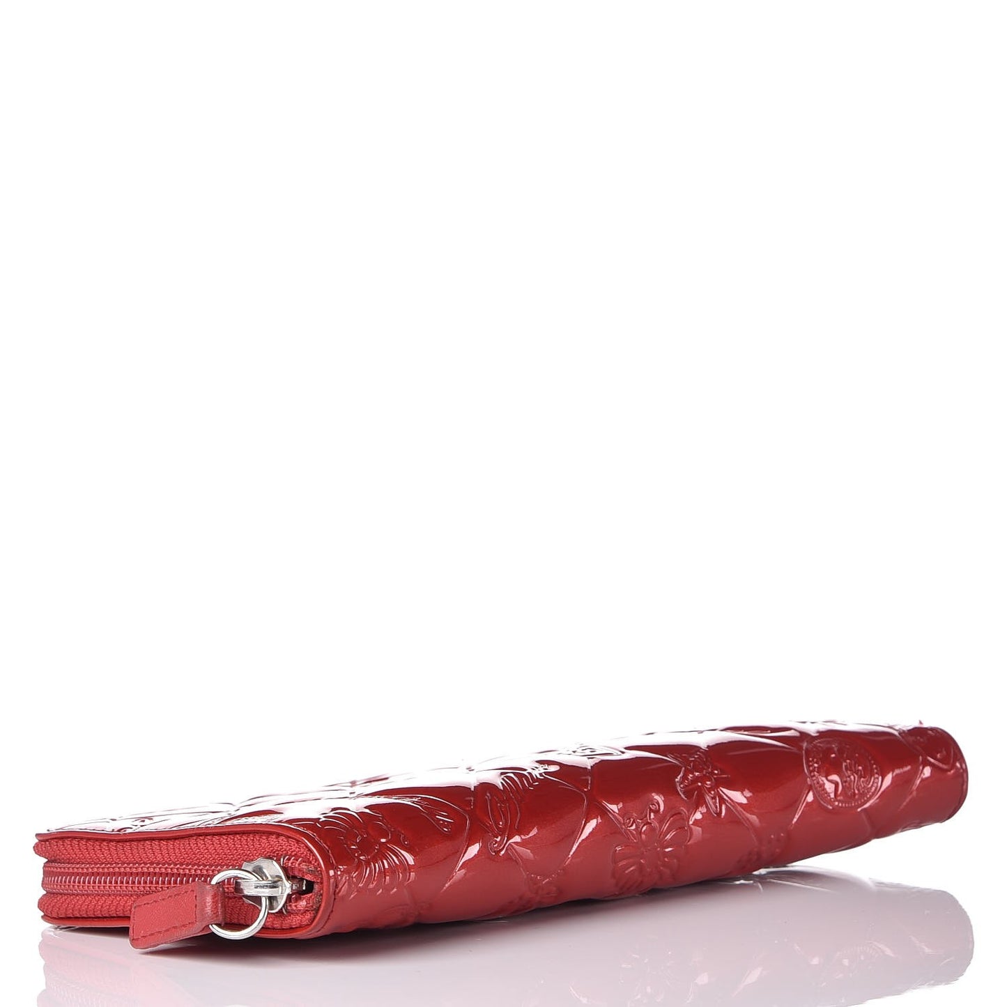 Patent Calfskin Lucky Symbols Zip Around Wallet Red
