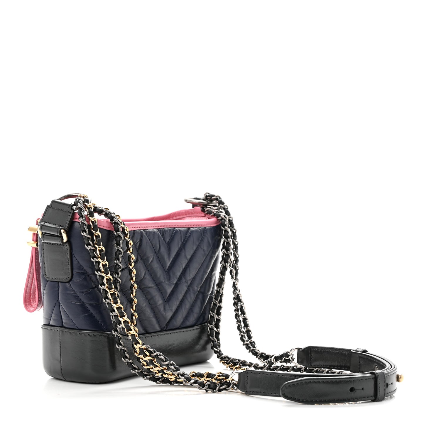 Aged Calfskin Chevron Quilted Small Gabrielle Hobo Dark Pink Navy