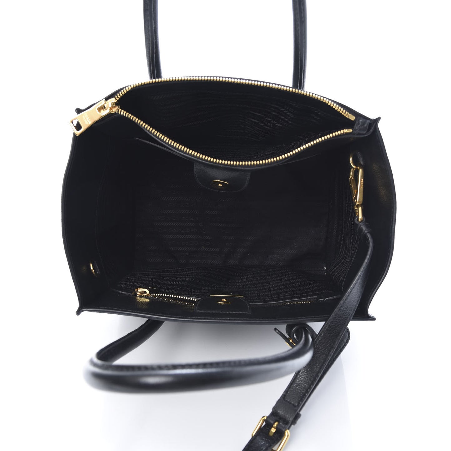 Glace Calf Small Twin Pocket Tote Black