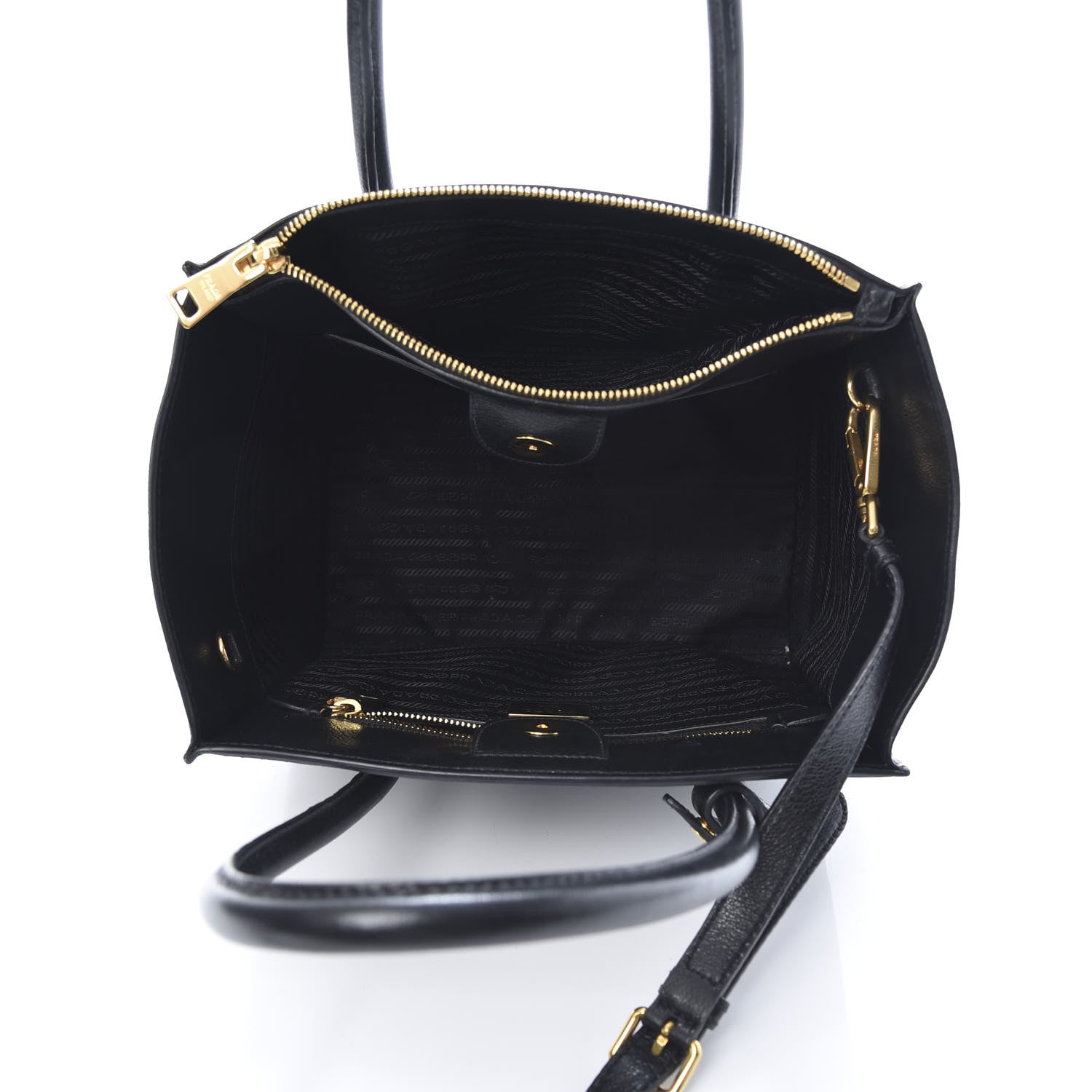 Prada Glace Calf Small Twin Pocket Tote Black 5 of 11