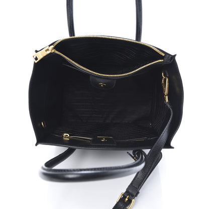 Prada Glace Calf Small Twin Pocket Tote Black 5 of 11