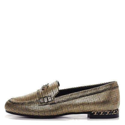 Chanel Fantasy Calfskin CC Chain Mocassin Loafers 37.5 Gold 1 of 11