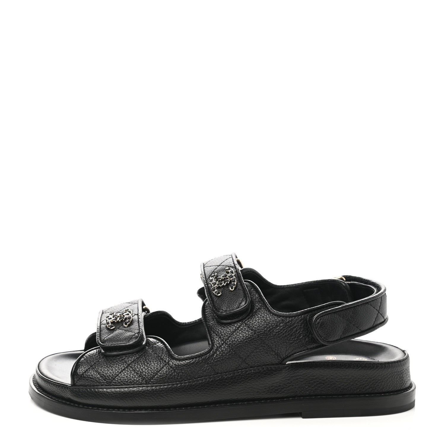 Chanel Grained Calfskin Velcro Dad Sandals 36.5 Black 1 of 10