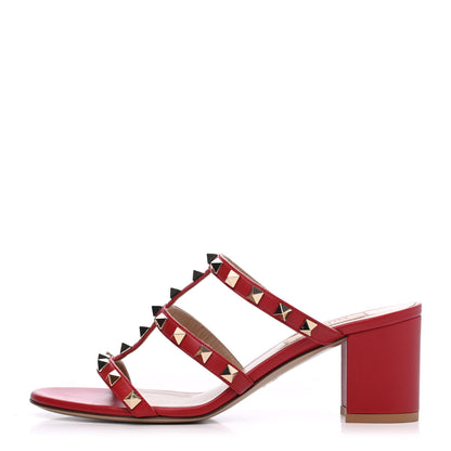 Valentino Garavani Calfskin Rockstud 60mm Caged Slide Sandals 37 Rosso Valentino 1 of 14