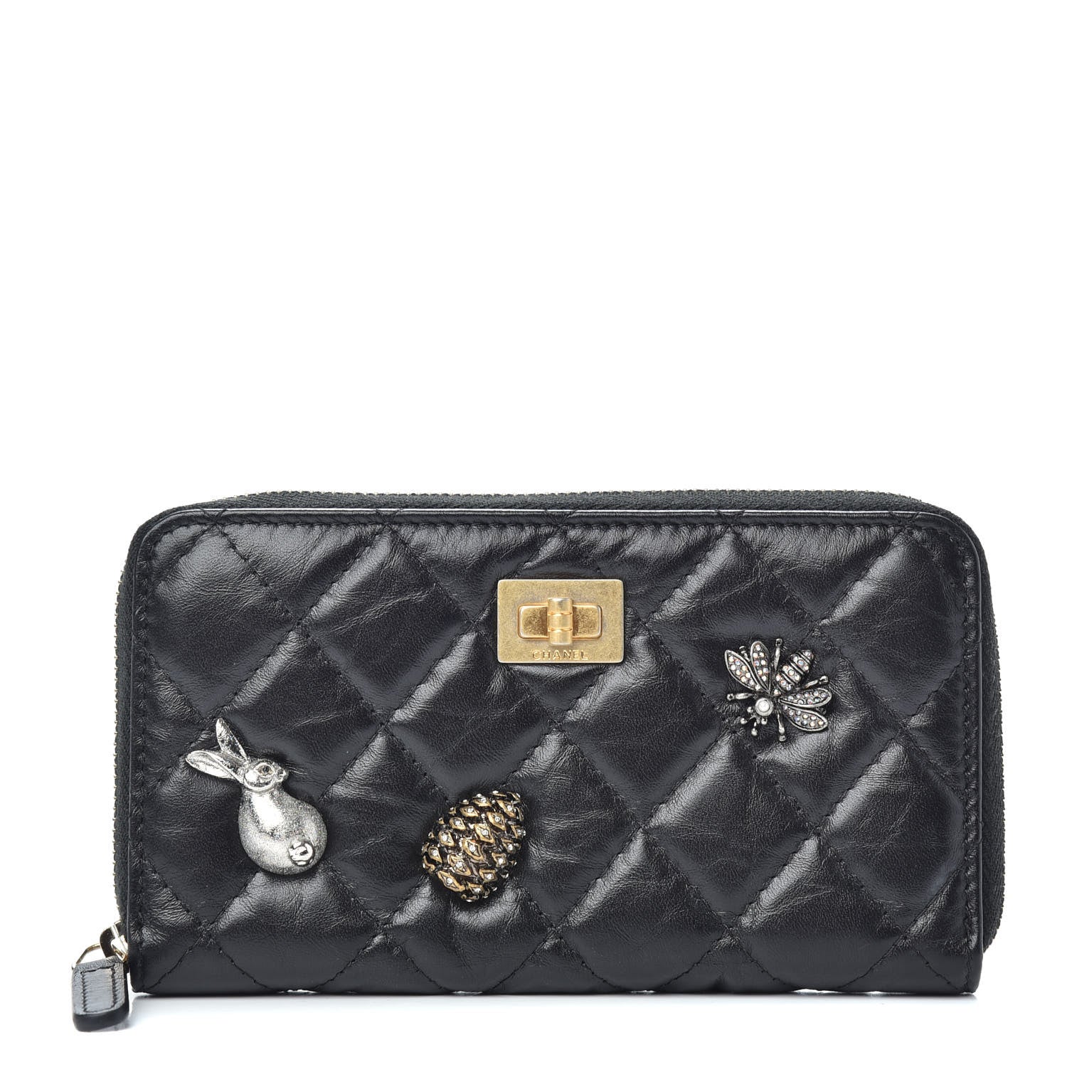 Chanel Aged Calfskin Quilted Medium Lucky Charms 2.55 Reissue Zip Around Wallet 1 of 9