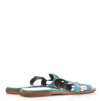 Hermes Suede Goatskin Nappa Oran Laurier Sandals 37 Bleu Thalassa Khaki 4 of 15