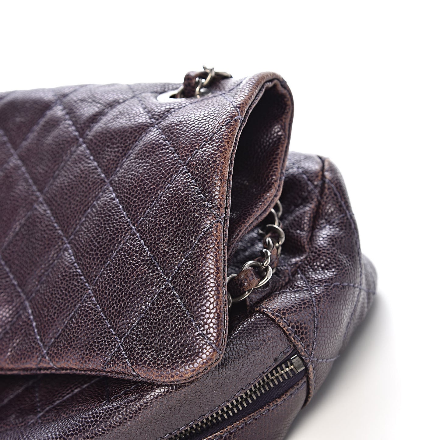 Iridescent Caviar Quilted Large Chic Flap Purple