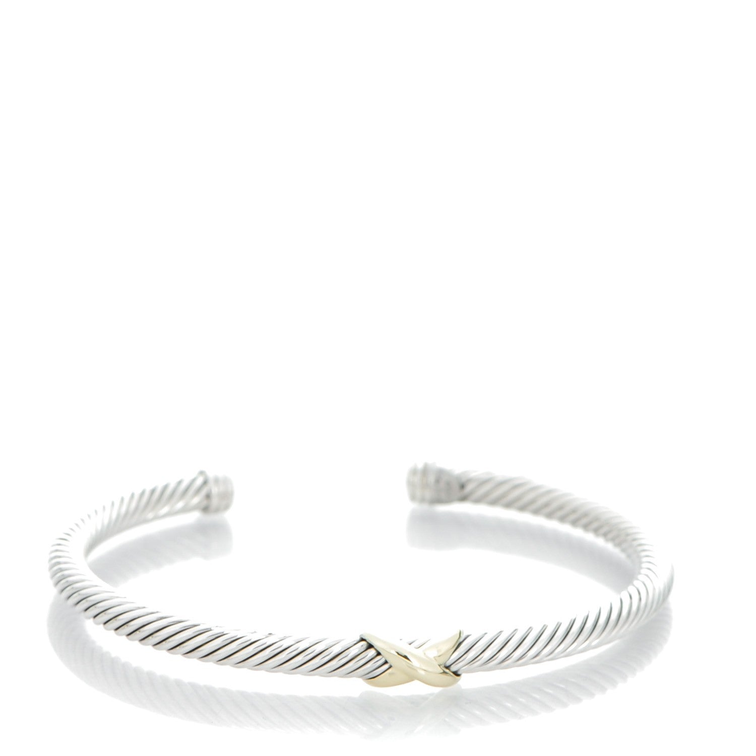 David Yurman Sterling Silver 18K Yellow Gold 4mm X Station Cable Bracelet 1 of 5
