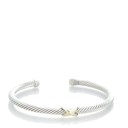 David Yurman Sterling Silver 18K Yellow Gold 4mm X Station Cable Bracelet 1 of 5