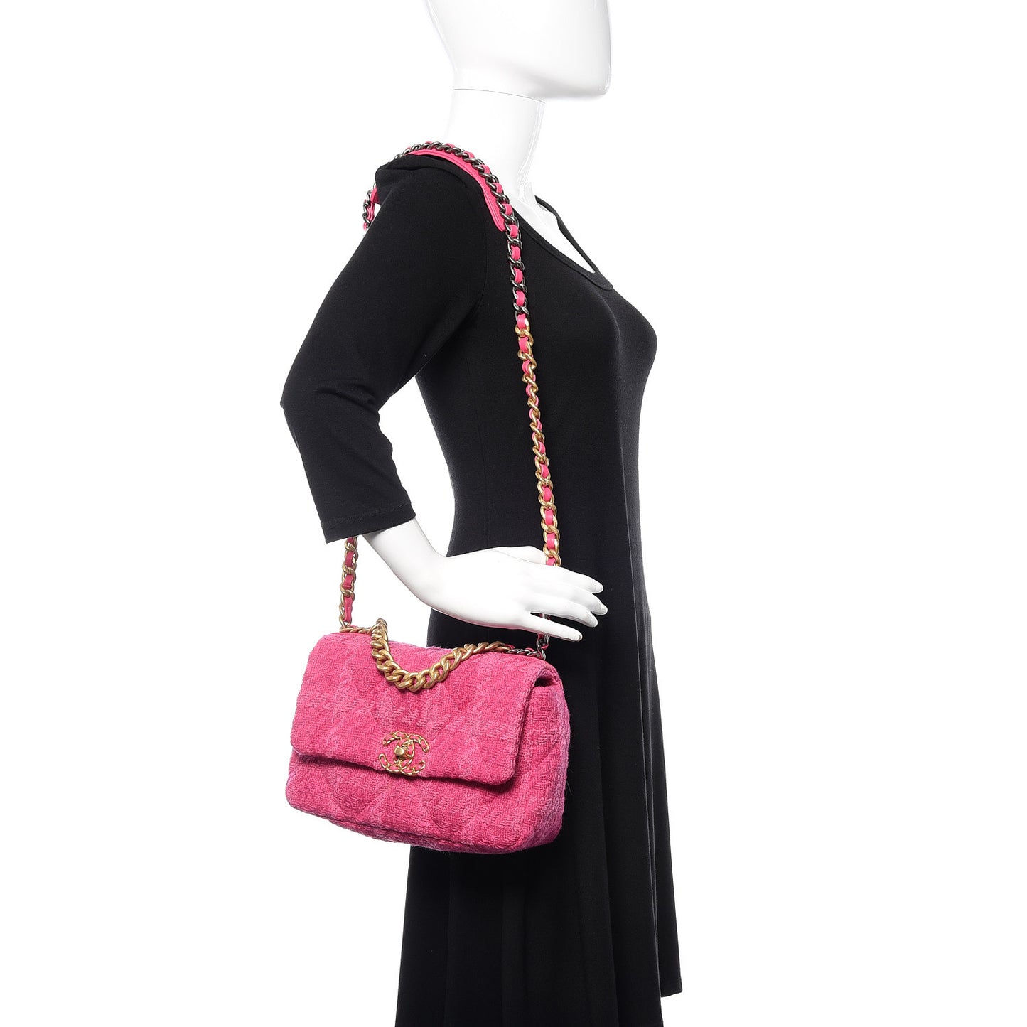 Tweed Quilted Medium Chanel 19 Flap Pink