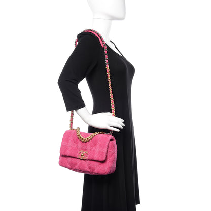Chanel Tweed Quilted Medium Chanel 19 Flap Pink 2 of 10