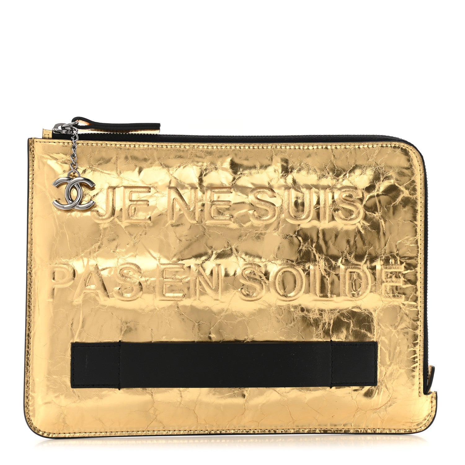 Chanel Metallic Lambskin Medium Je Ne Suis Pas En Solde Pouch Clutch Gold 1 of 8