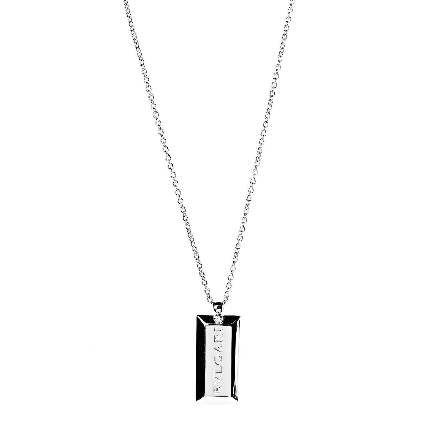 18K White Gold Diamond Signature Bar Pendant Necklace