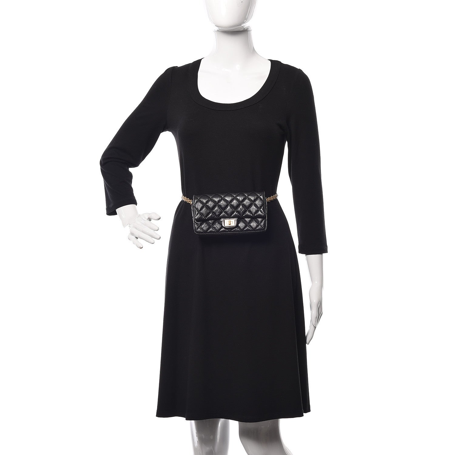 Chanel Aged Calfskin Quilted 2.55 Reissue Flap Belt Bag Clutch Black 2 of 12