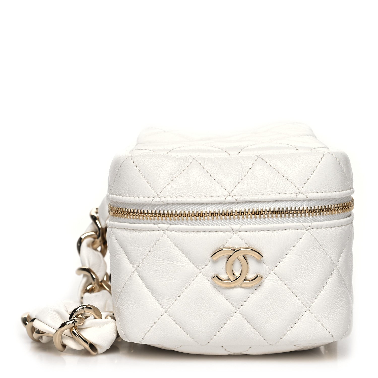 Chanel Lambskin Quilted Cube Chain Wristlet Case White 1 of 12