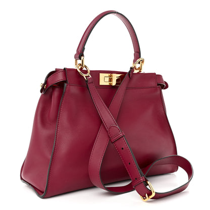 Fendi Vitello Seta Shiny Nappa Vitello Mirror Crystal Monster Eyes Medium Peekaboo Iconic Satchel Amarena Fiamma 3 of 12