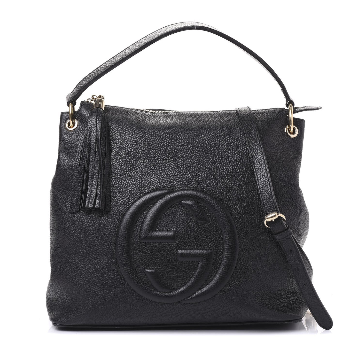 Pebbled Calfskin Large Soho Hobo Black