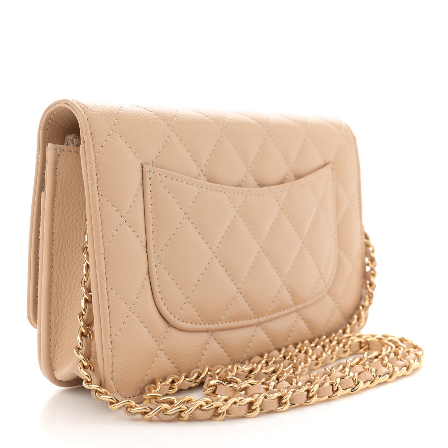 Caviar Quilted Wallet On Chain WOC Beige