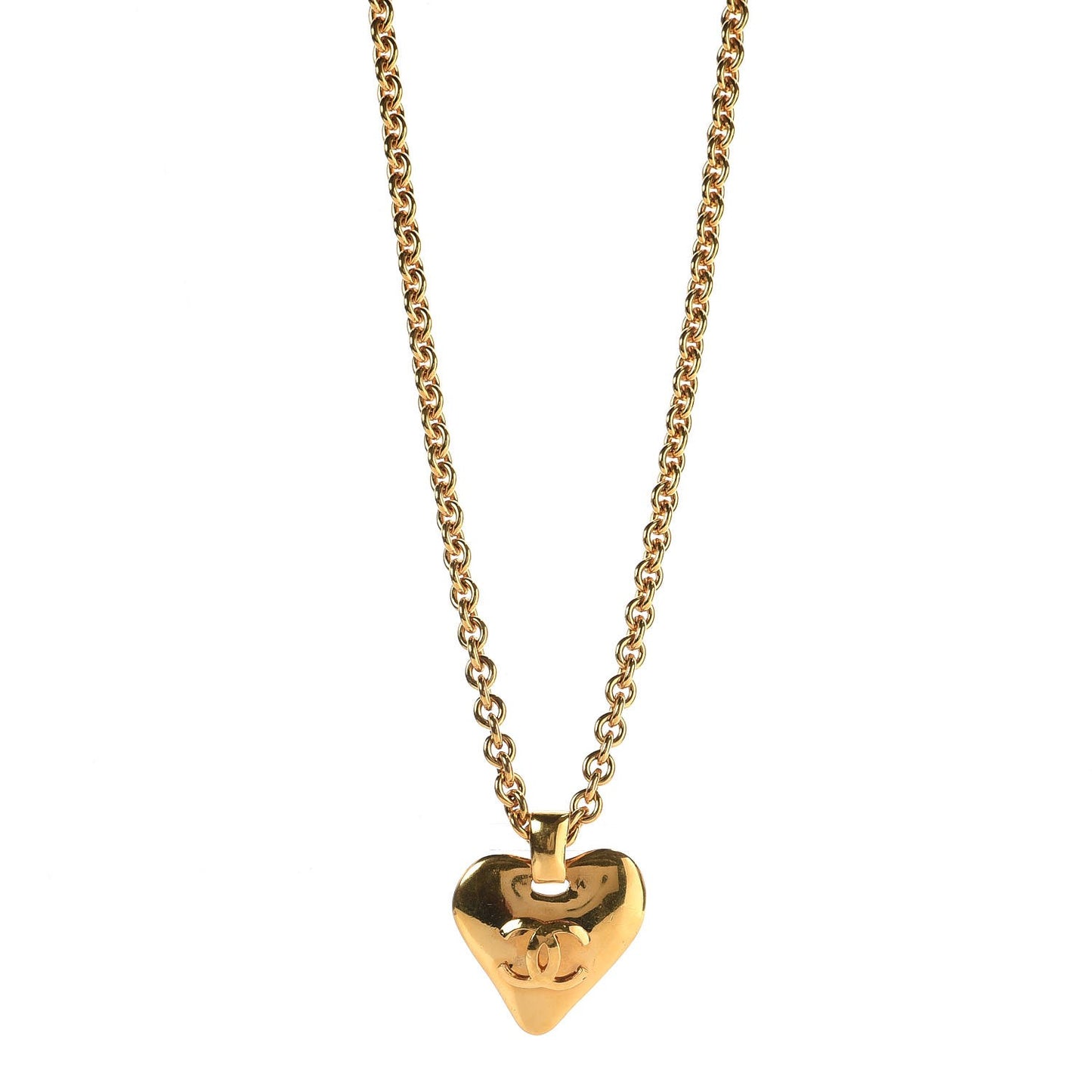 Chain CC Heart Pendant Necklace Gold