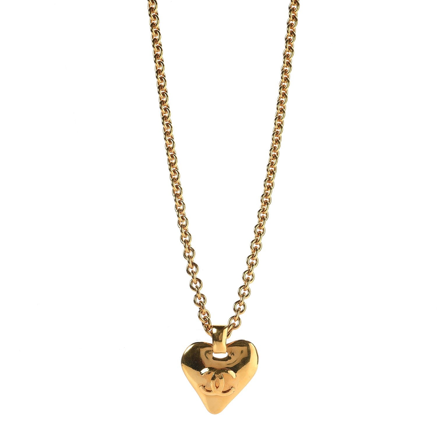 Chanel Chain CC Heart Pendant Necklace Gold 1 of 7