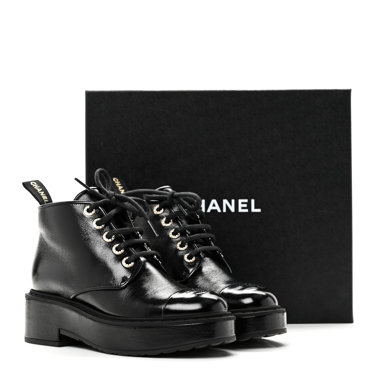 Shiny Calfskin Pearl Lace Up Combat Short Boots 38 Black