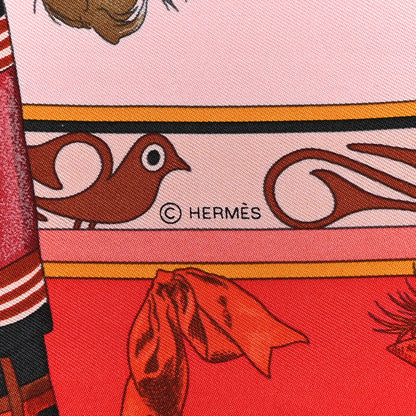 Hermes Silk Kachinas Wash Scarf 90 Rouge Corail Vert 4 of 4
