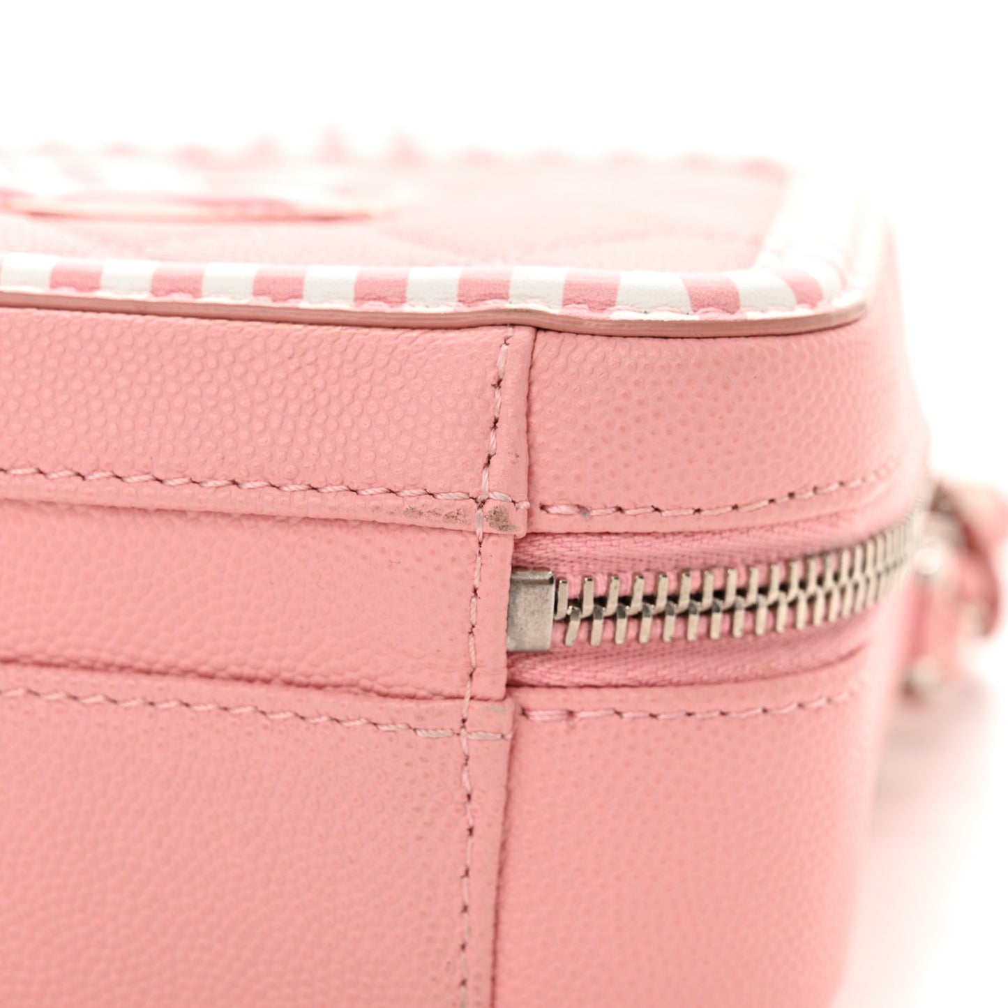 Caviar Quilted Striped Medium CC Filigree Vanity Case Pink White