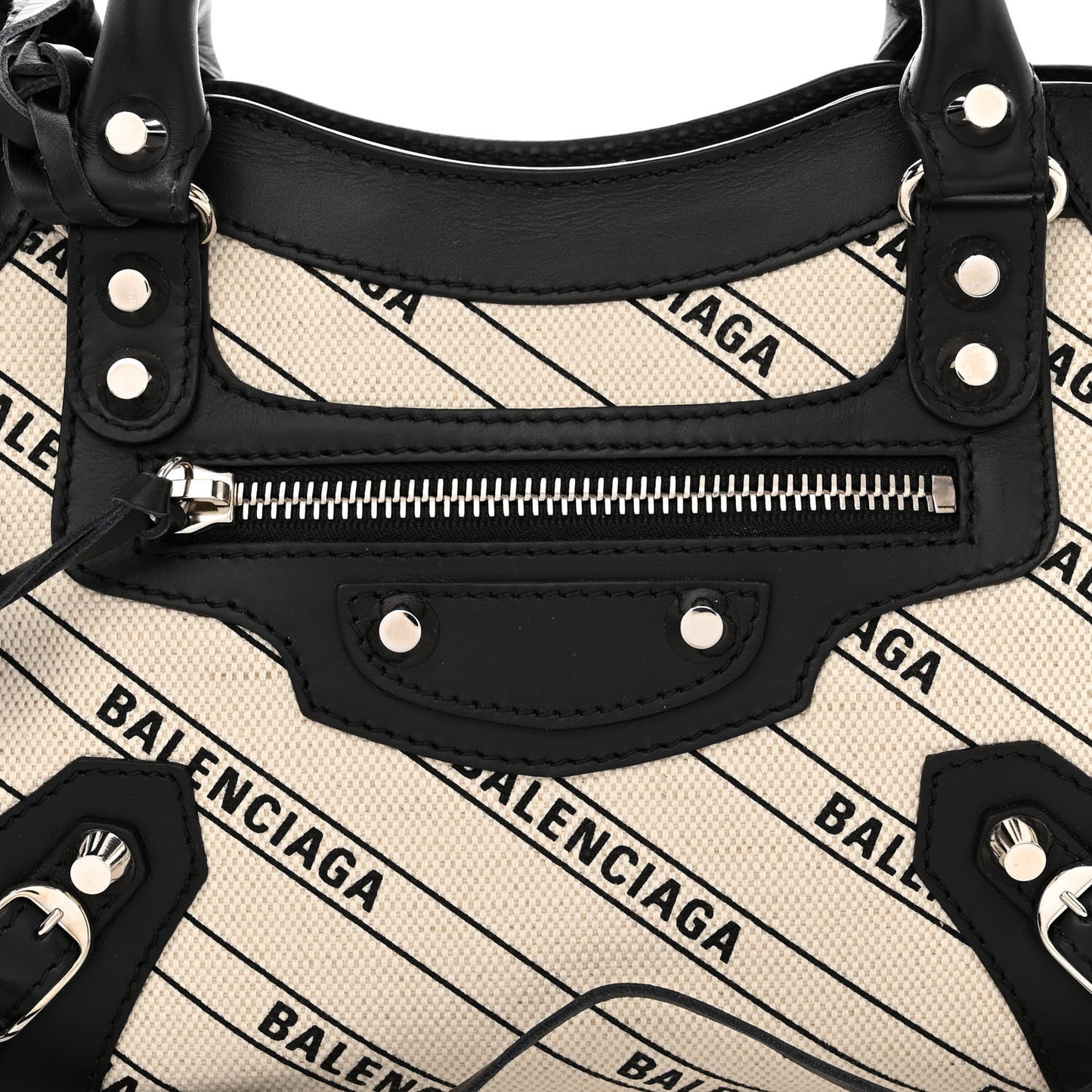 Canvas Satin Calfskin Diagonal Allover Logo Print Classic Silver Hardware Mini City Natural Black