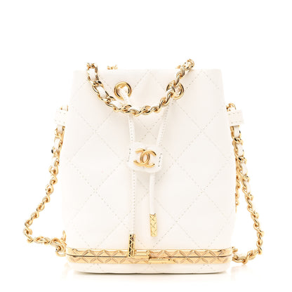Chanel Metal Lambskin Quilted Small Chain Bucket Bag White 1 of 12