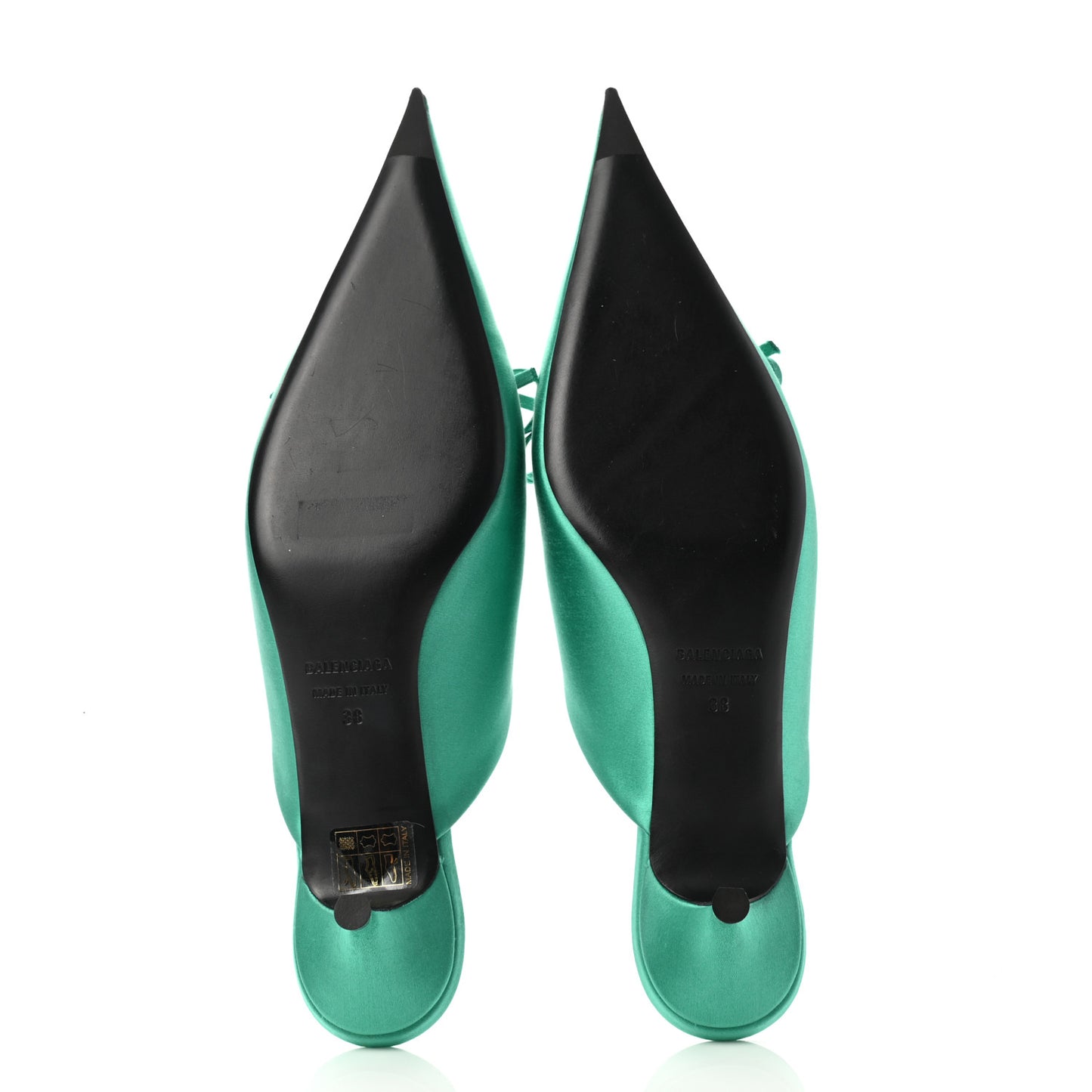 Satin Pointed Toe Knife 40mm Mules 38 Vert Emeraude