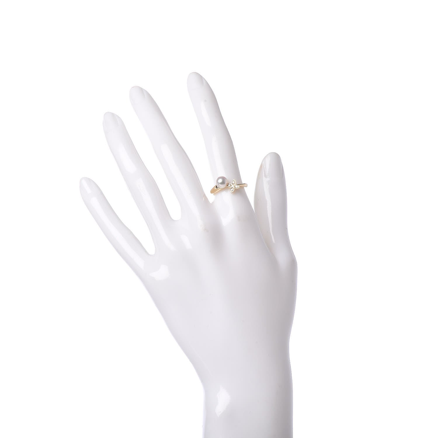 Mikimoto 18K Yellow Gold Diamond Akoya Pearl 6mm Flower Ring 50 5.5 2 of 5