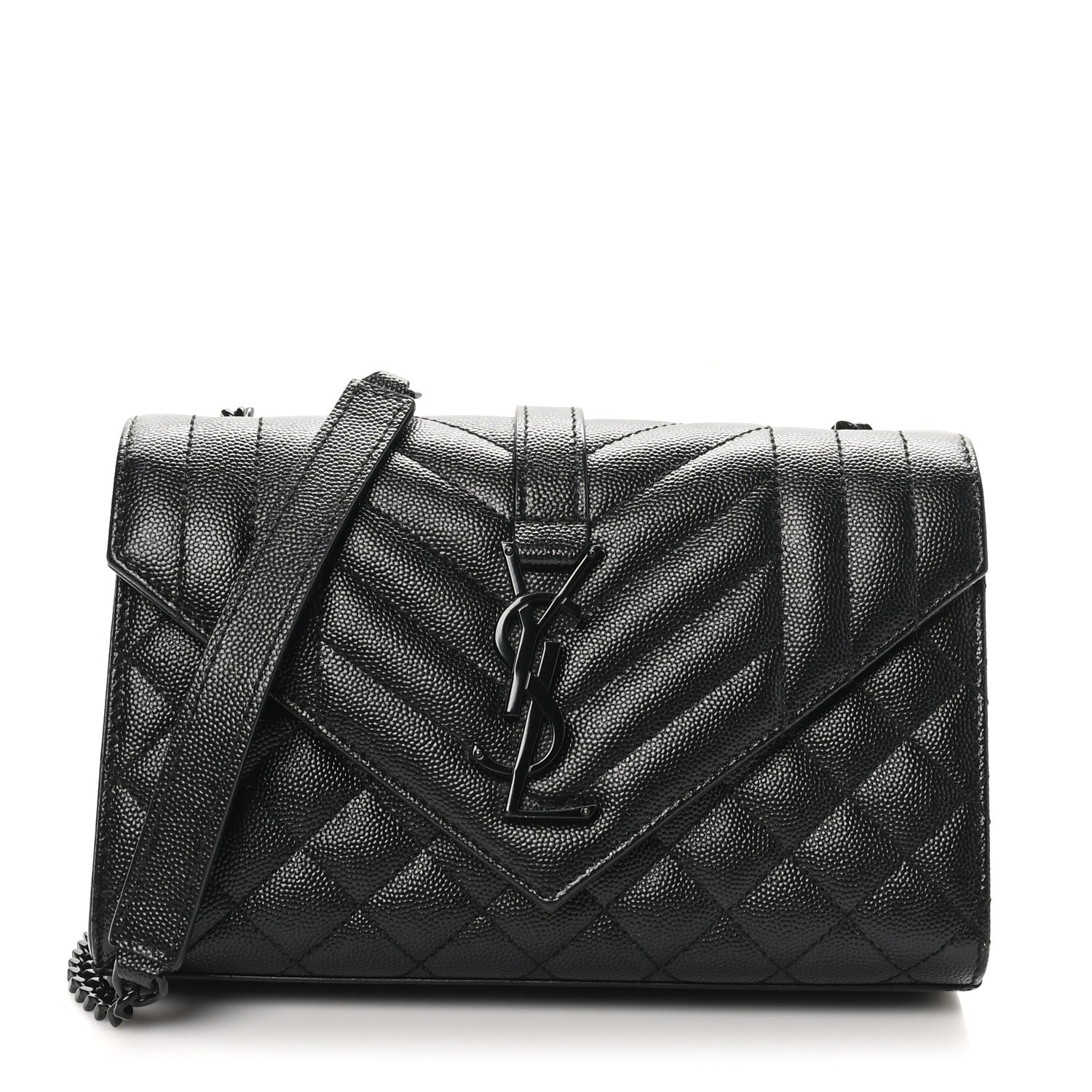 Saint Laurent Grain De Poudre Textured Mixed Matelasse Triquilt Small Monogram Monochrome Satchel Black 1 of 11