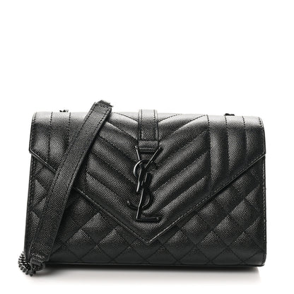 Saint Laurent Grain De Poudre Textured Mixed Matelasse Triquilt Small Monogram Monochrome Satchel Black 1 of 11