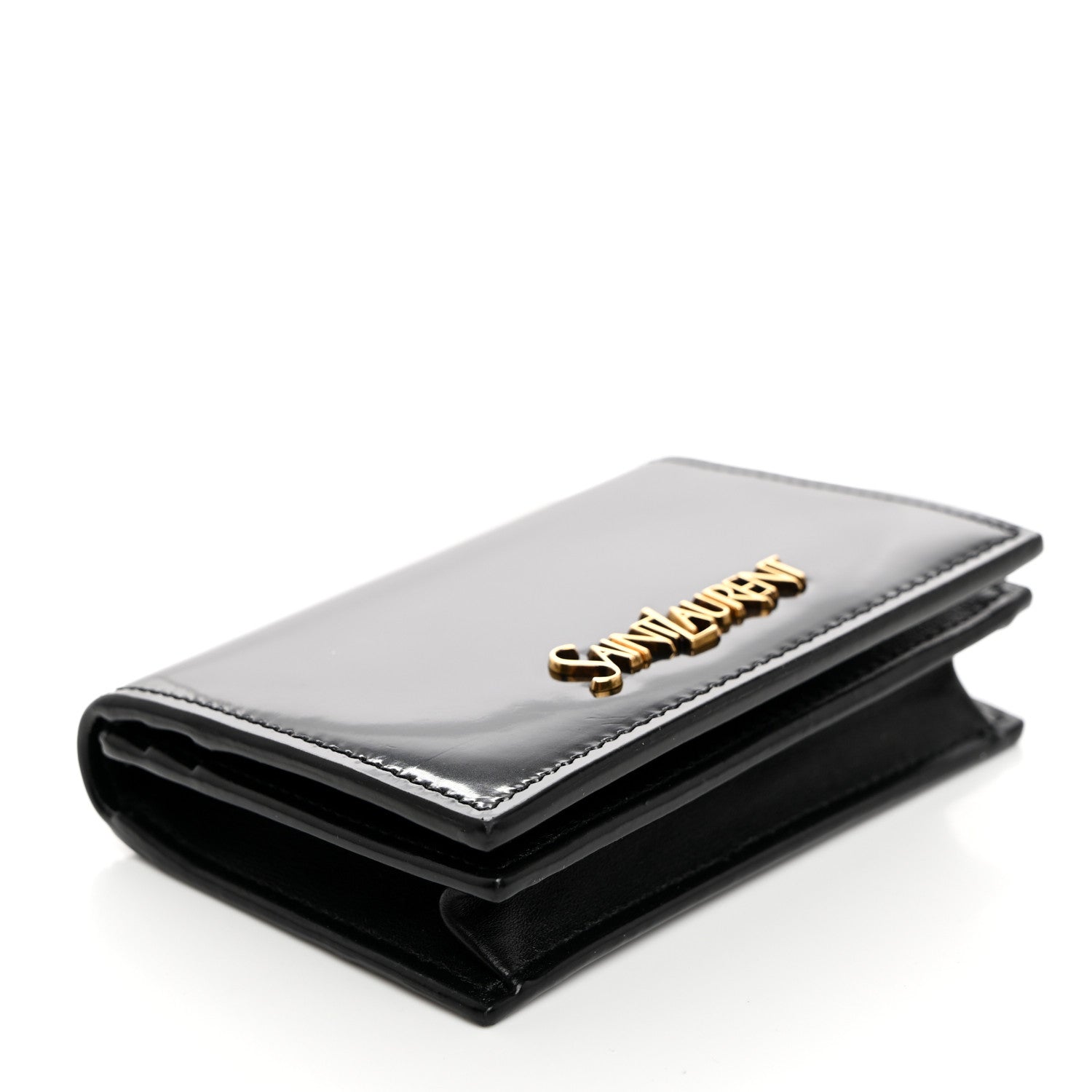 Saint Laurent Shiny Lambskin Logo Carre Zipped Card Case Black 4 of 7