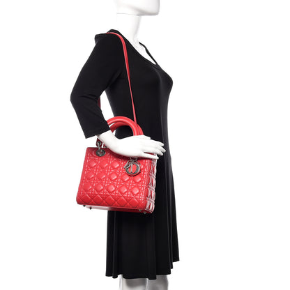 Christian Dior Lambskin Cannage Medium Lady Dior Red 2 of 10