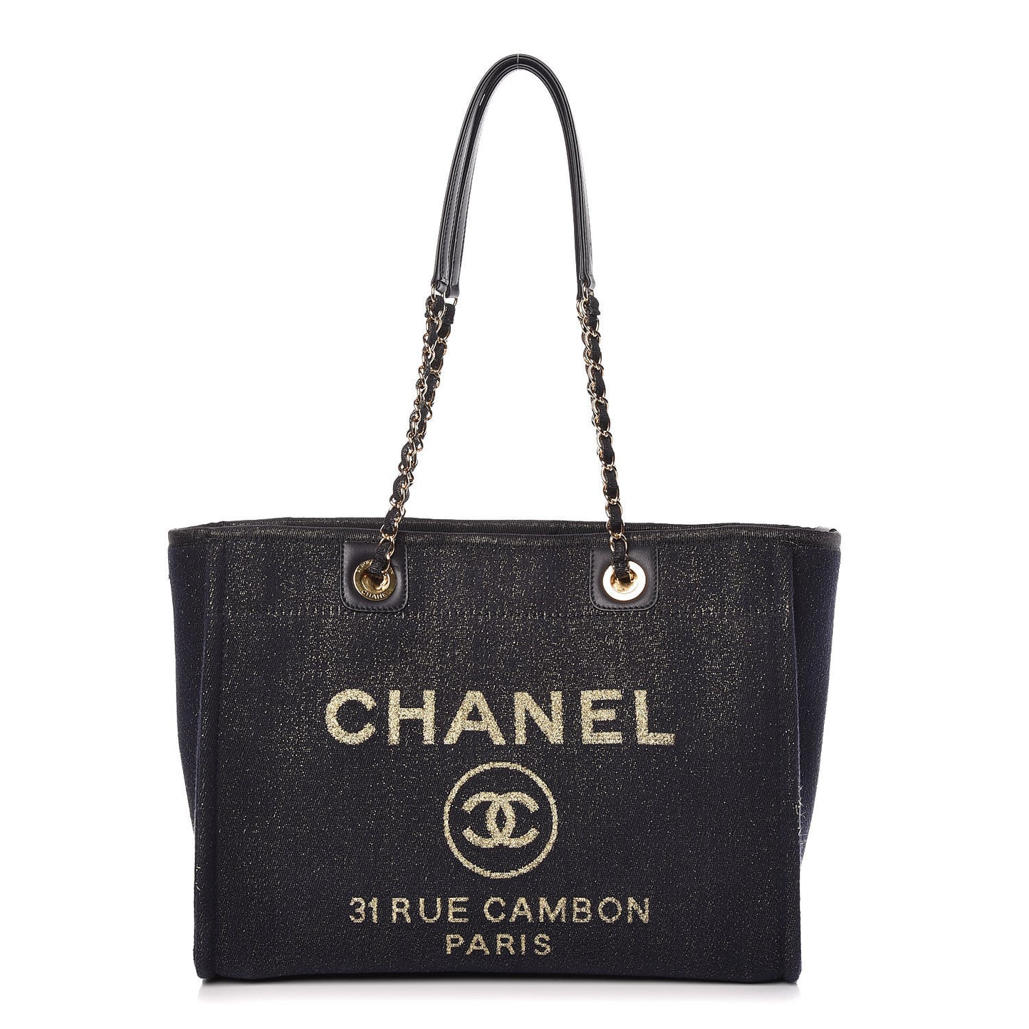 Lurex Canvas Small Deauville Tote Navy Blue Gold