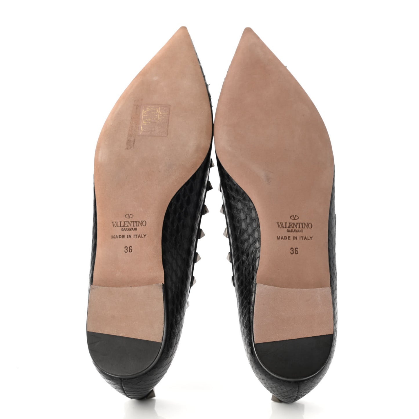 Ayers Snakeskin Rockstud Ballerina Flats 36 Black