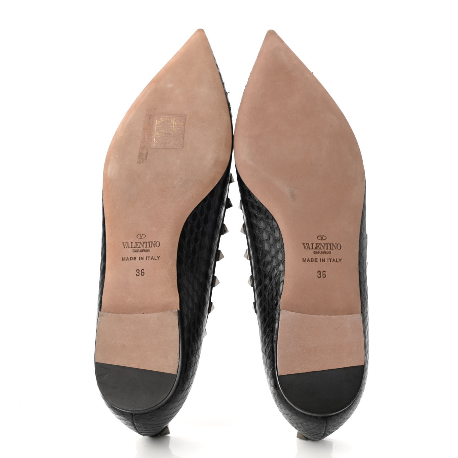 Valentino Garavani Ayers Snakeskin Rockstud Ballerina Flats 36 Black 5 of 8