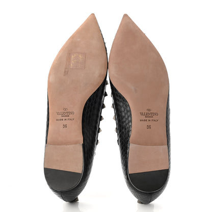 Valentino Garavani Ayers Snakeskin Rockstud Ballerina Flats 36 Black 5 of 8