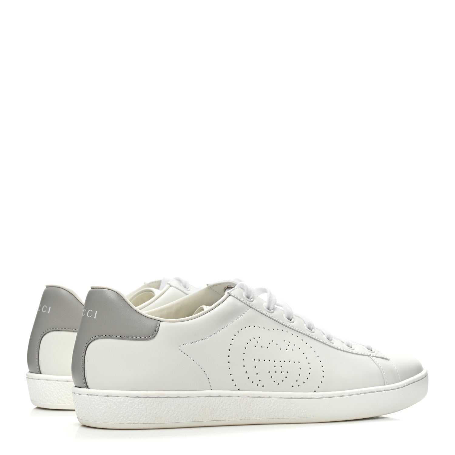 Gucci Calfskin Interlocking G Perforated Womens Ace Sneakers 40 White Grey Sky 5 of 9