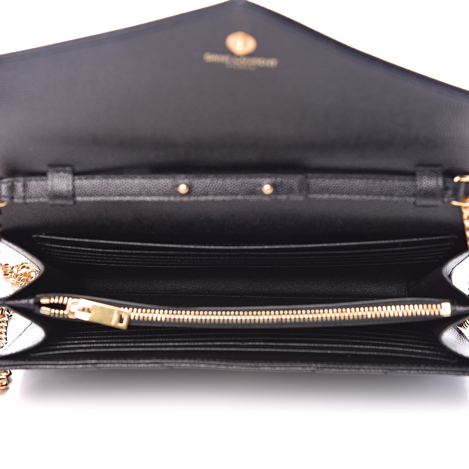 Saint Laurent Grain De Poudre Matelasse Chevron Monogram Chain Wallet Black 5 of 13