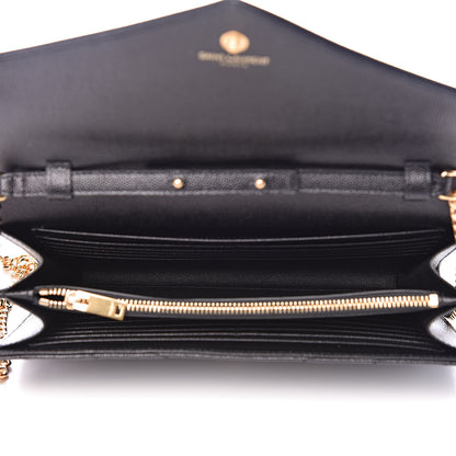 Saint Laurent Grain De Poudre Matelasse Chevron Monogram Chain Wallet Black 5 of 13