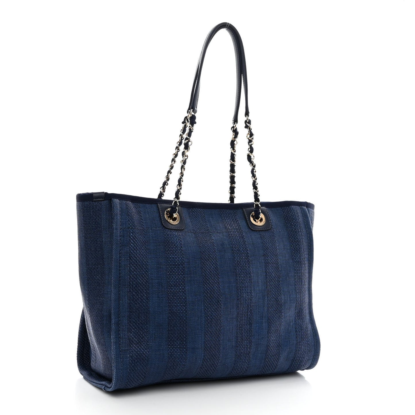 Mixed Fibers Striped Small Deauville Tote Navy Blue