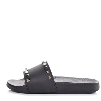 Valentino Garavani Rubber Rockstud Slide Sandals 37 Black 1 of 10