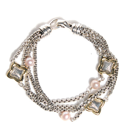 David Yurman Sterling Silver 18K Yellow Gold Pearl Multistrand Quatrefoil Bracelet 1 of 4