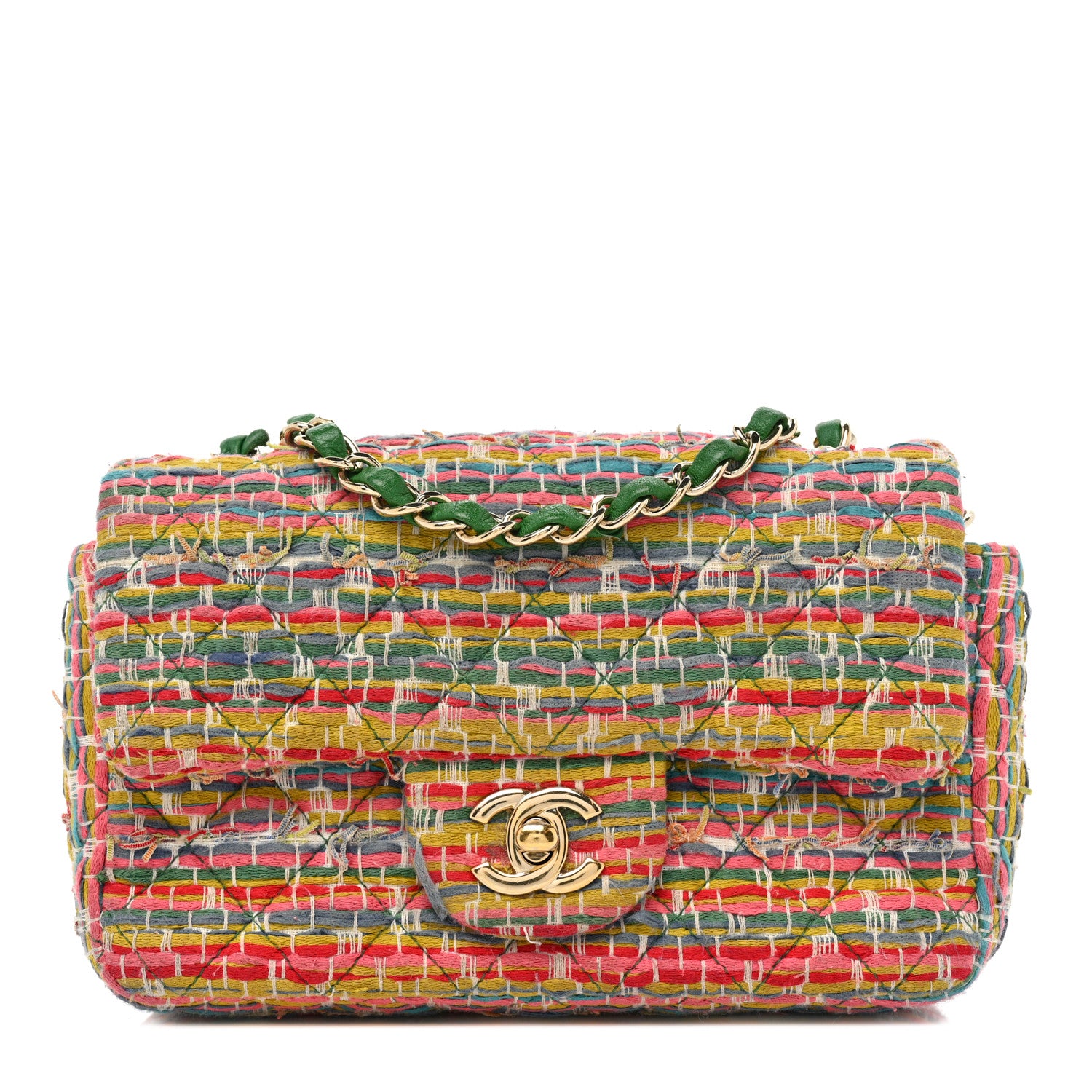 Chanel Tweed Quilted Mini Rectangular Flap Green Multicolor 1 of 18