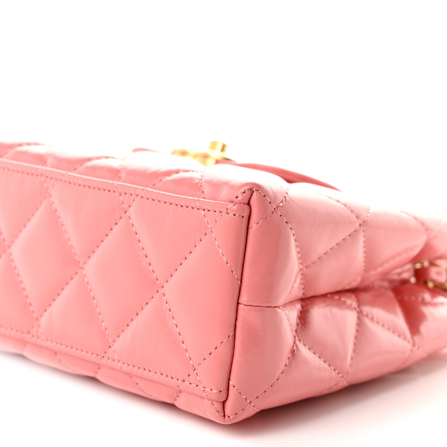 Chanel Shiny Aged Calfskin Quilted Nano Kelly Shopper Coral Pink 10 of 11