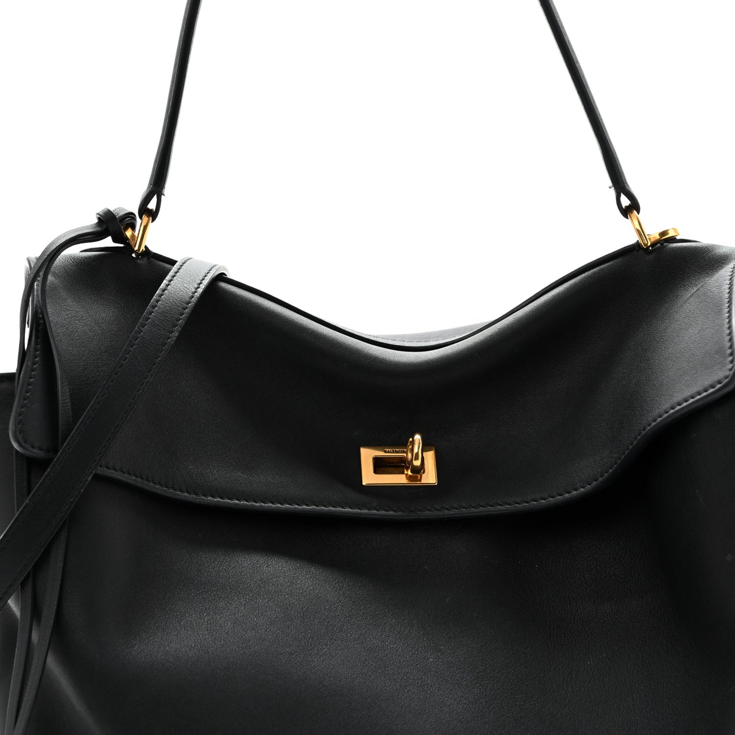 Natural Smooth Calfskin Medium Rodeo Top Handle Handbag Black