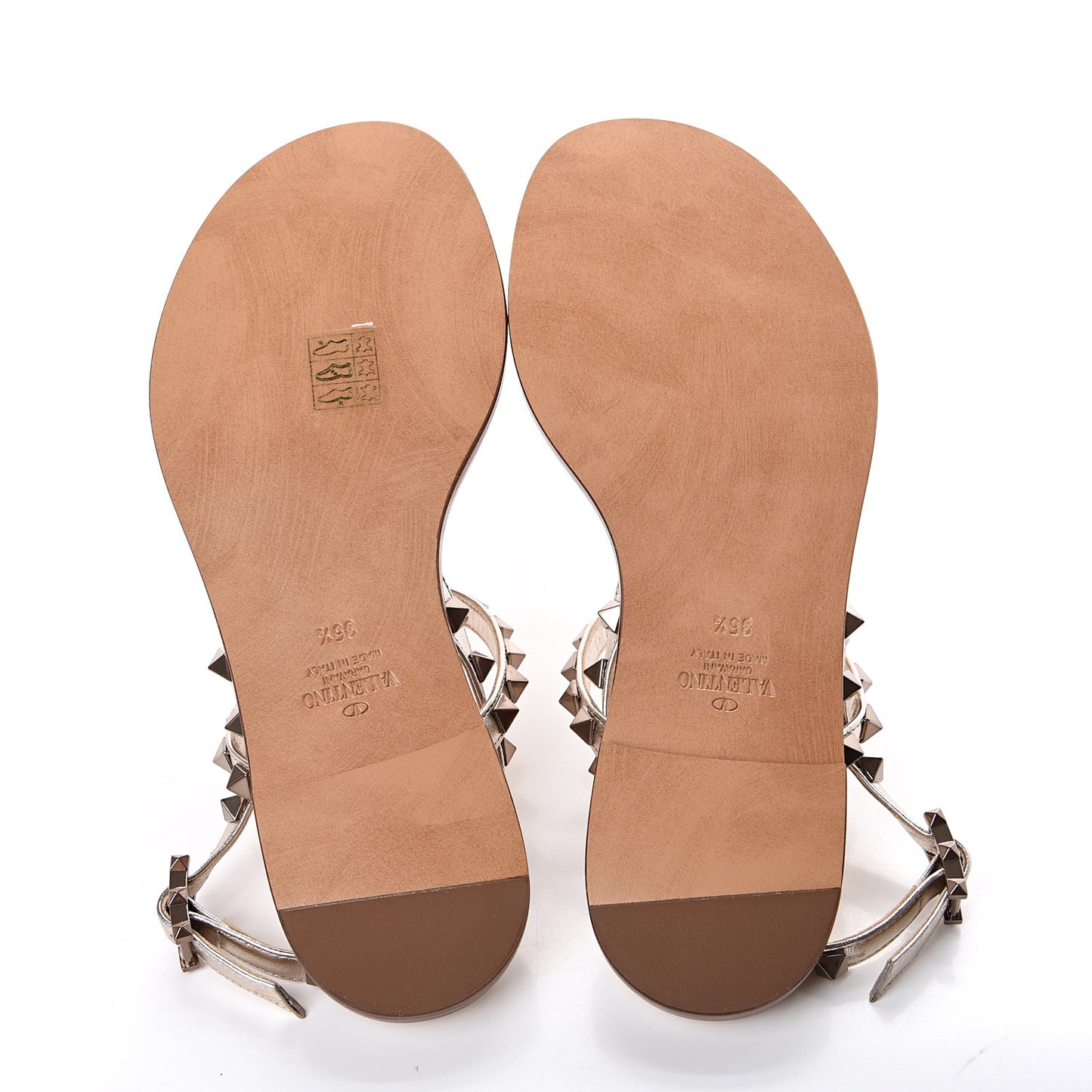 Metallic Nappa Rockstud Slingback Flat Thong Sandals 35.5 Skin