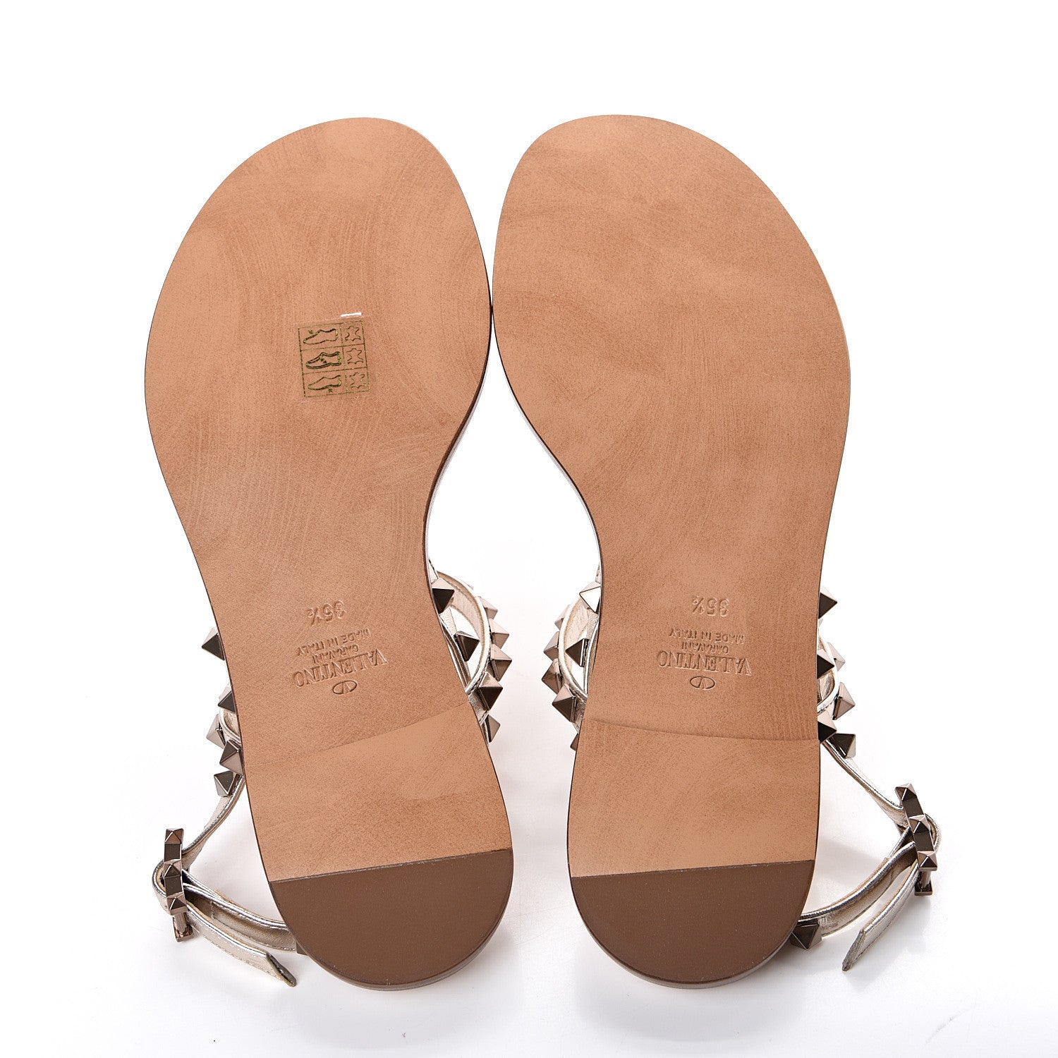 Valentino Garavani Metallic Nappa Rockstud Slingback Flat Thong Sandals 35.5 Skin 5 of 8